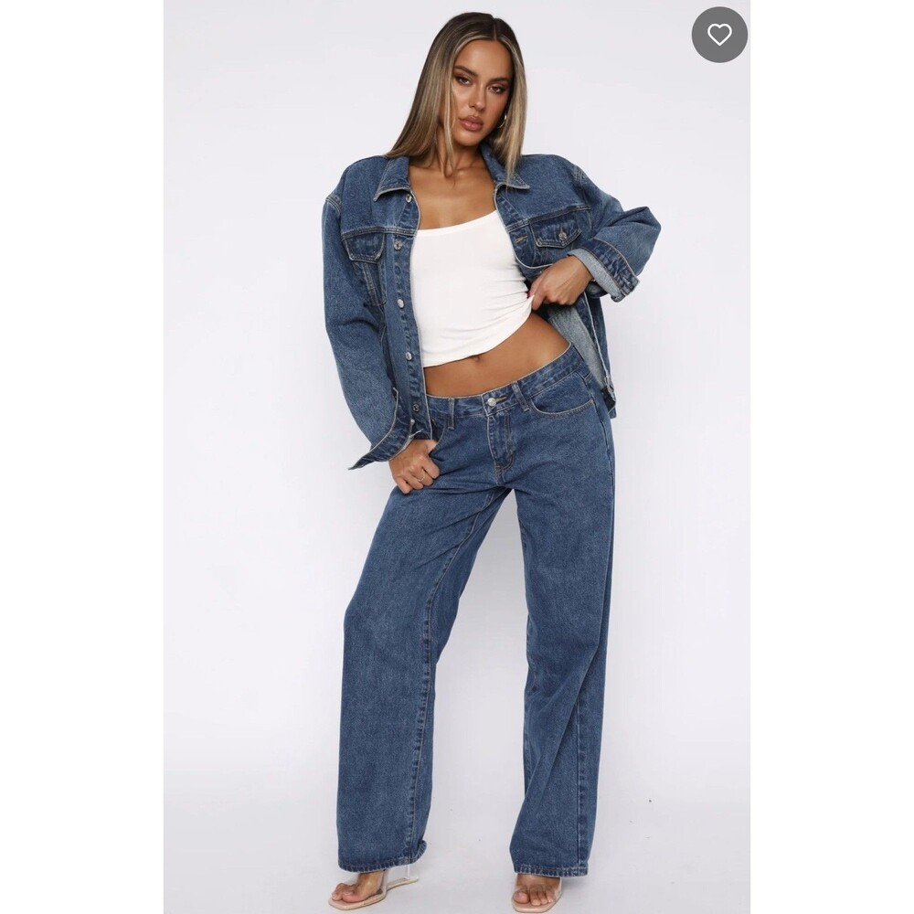 White Fox Jeans Bring The Style Low Rise Wide Leg Size Small Blue Med Wash